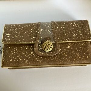 NWT J. Renee Cork/metallic gold ladybug clutch/handbag with detachable strap